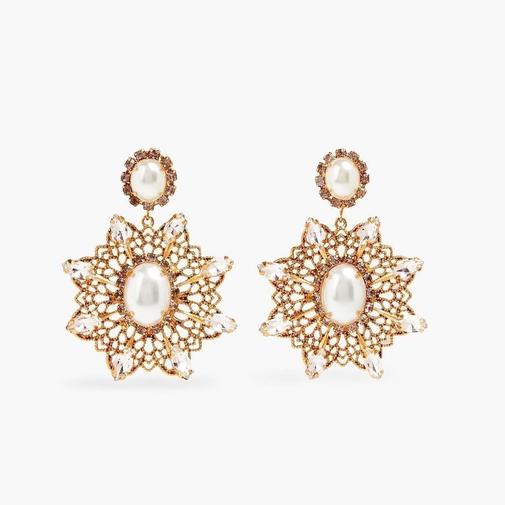 KENNETH JAY LANE Gold-tone, crystal and faux pearl earrings